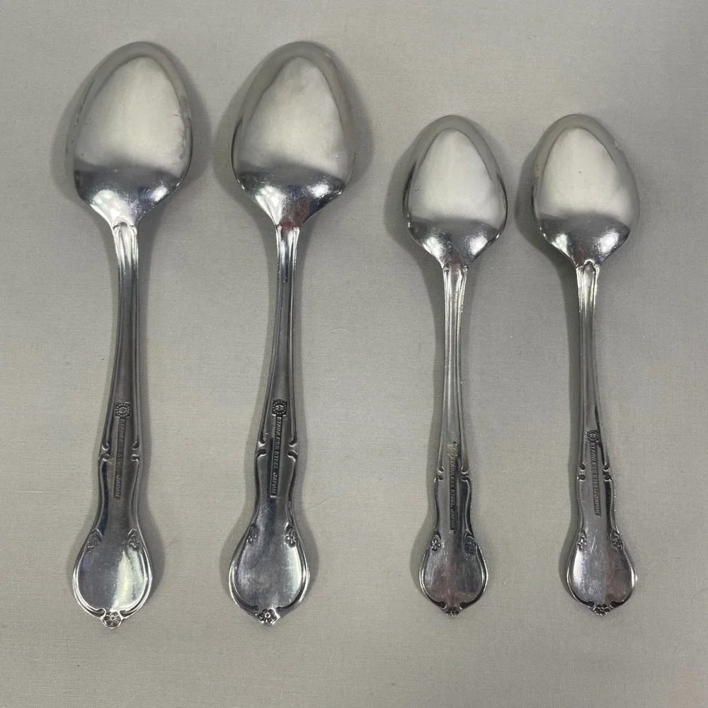 Vtg Montgomery Ward Stainless Spoons‎ Flatware Floral Fiddle 2 Tsp 2 Soup Spoons